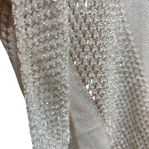 Belldini S M Ivory Metallic Knit Asymmetrical Poncho Sweater Cowl Neck Pullover - Picture 9 of 11
